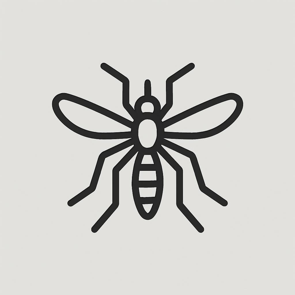 minimal line art icon of a mosquito, modern and bold style, monochrome, suitable as a pest control service icon